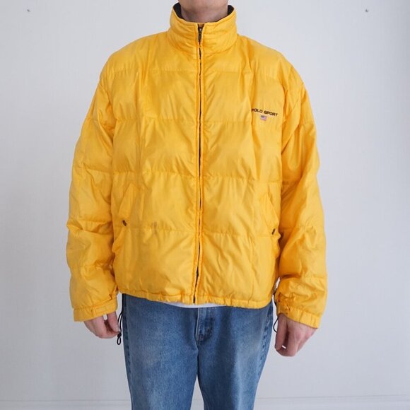 Vintage '90S Polo Ralph Lauren Bright Yellow Puffer Down Feather Winter Jacket L - Picture 1 of 15
